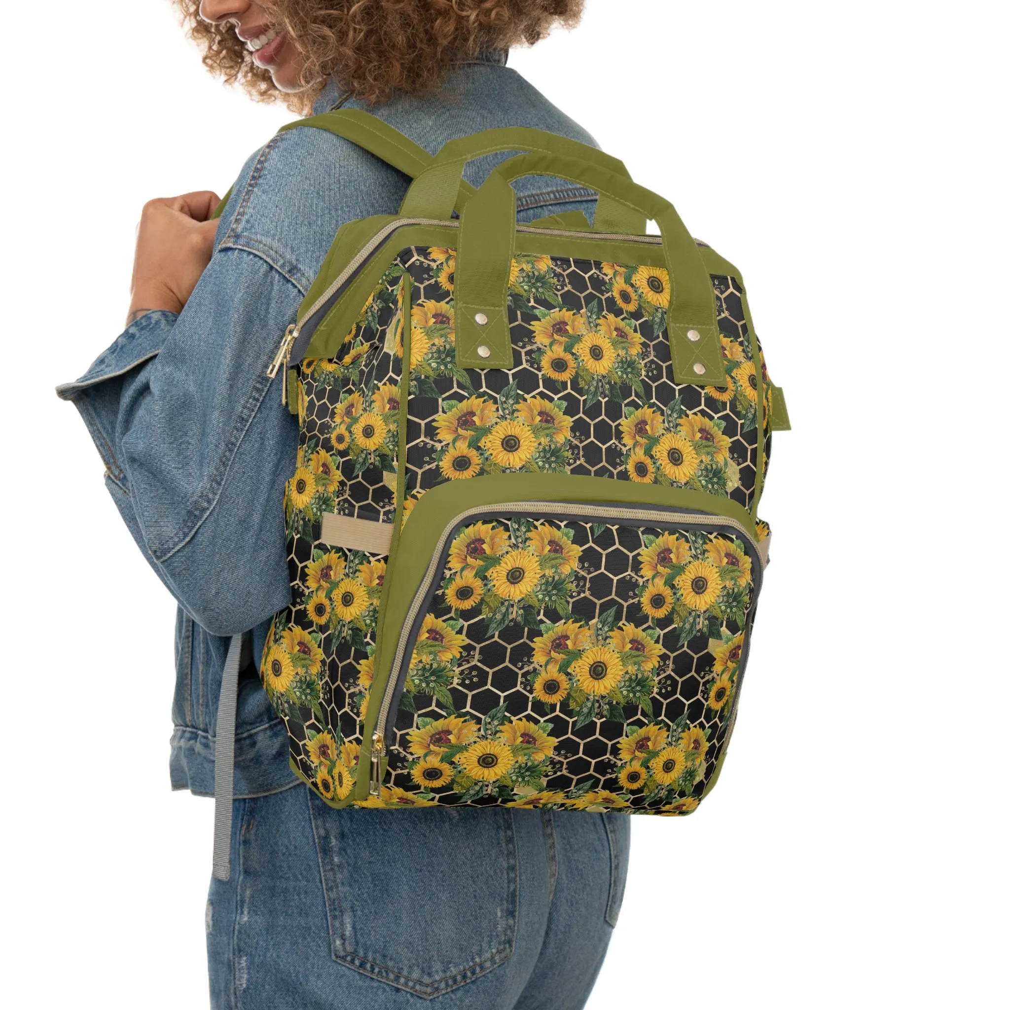 Sunflower Diaper Backpack - Bright & Multifunctional Baby Bag with Sunflower Design, Perfect for Nature-Loving Parents