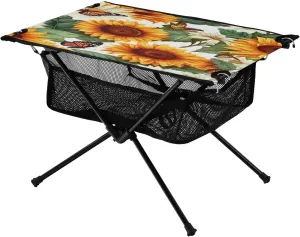 Sunflowers and Butterflies Portable Folding Camping Table, Compact Lightweight Beach Table with Carrying Bag for Outdoor Picnics, BBQs, Camp