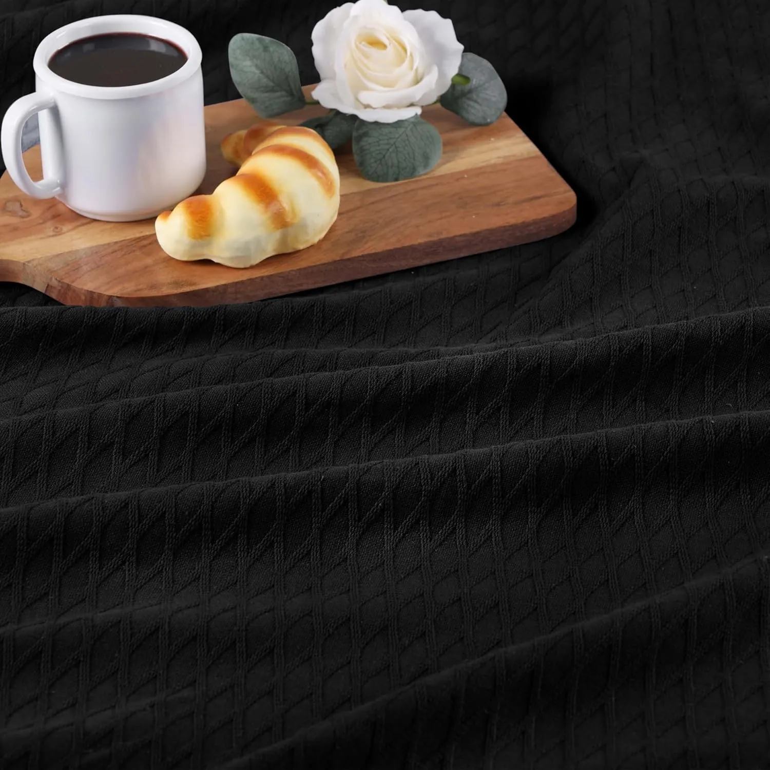 Superior 100% Cotton Diamond Weave Blanket, Perfect for Bedroom, Living Room, Couch, Picnics, Travel, Beach, or Camping, Comfy Blanket, Bedroom Decor, Essentials, Cover for Bed, Full/Queen, Black