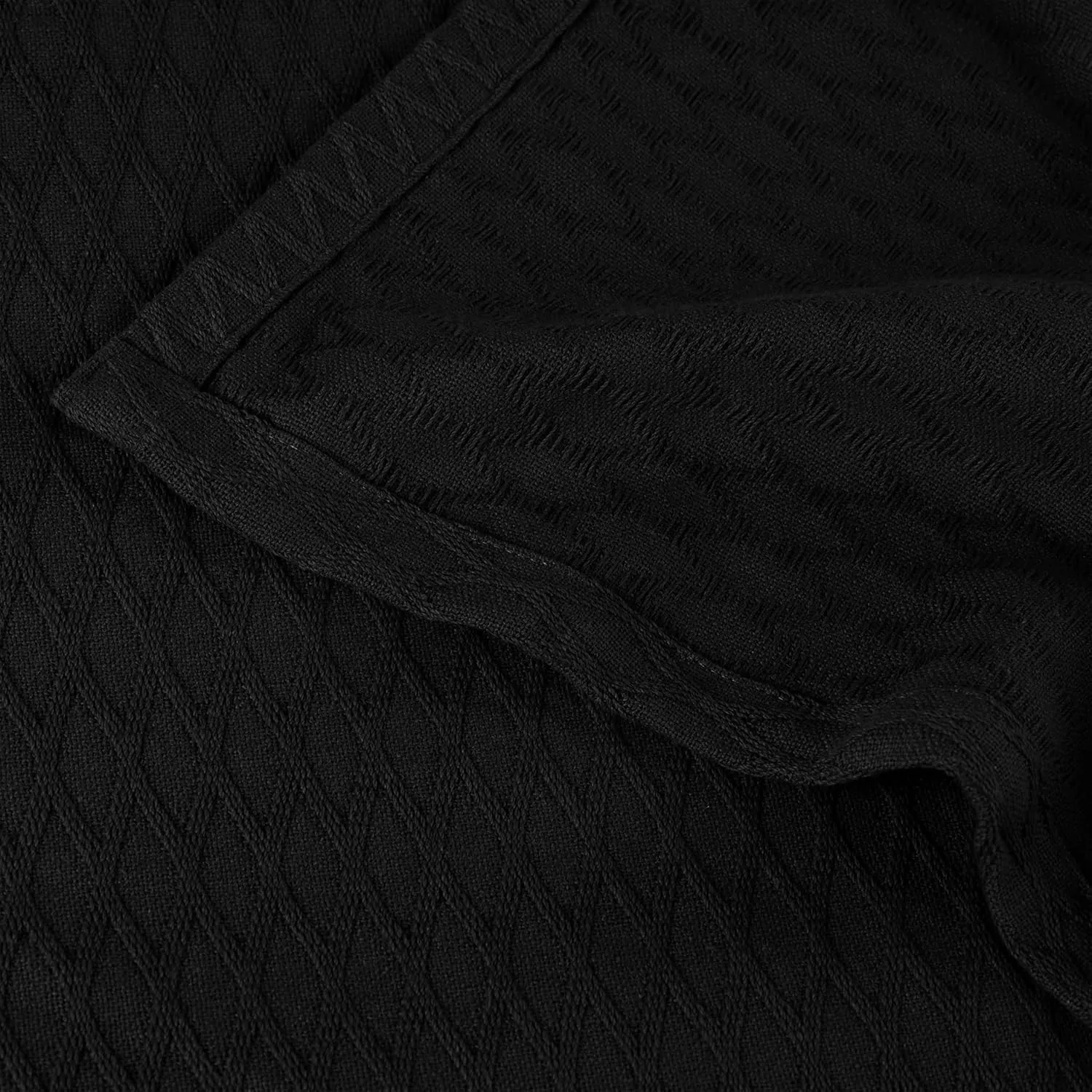 Superior 100% Cotton Diamond Weave Blanket, Perfect for Bedroom, Living Room, Couch, Picnics, Travel, Beach, or Camping, Comfy Blanket, Bedroom Decor, Essentials, Cover for Bed, Full/Queen, Black
