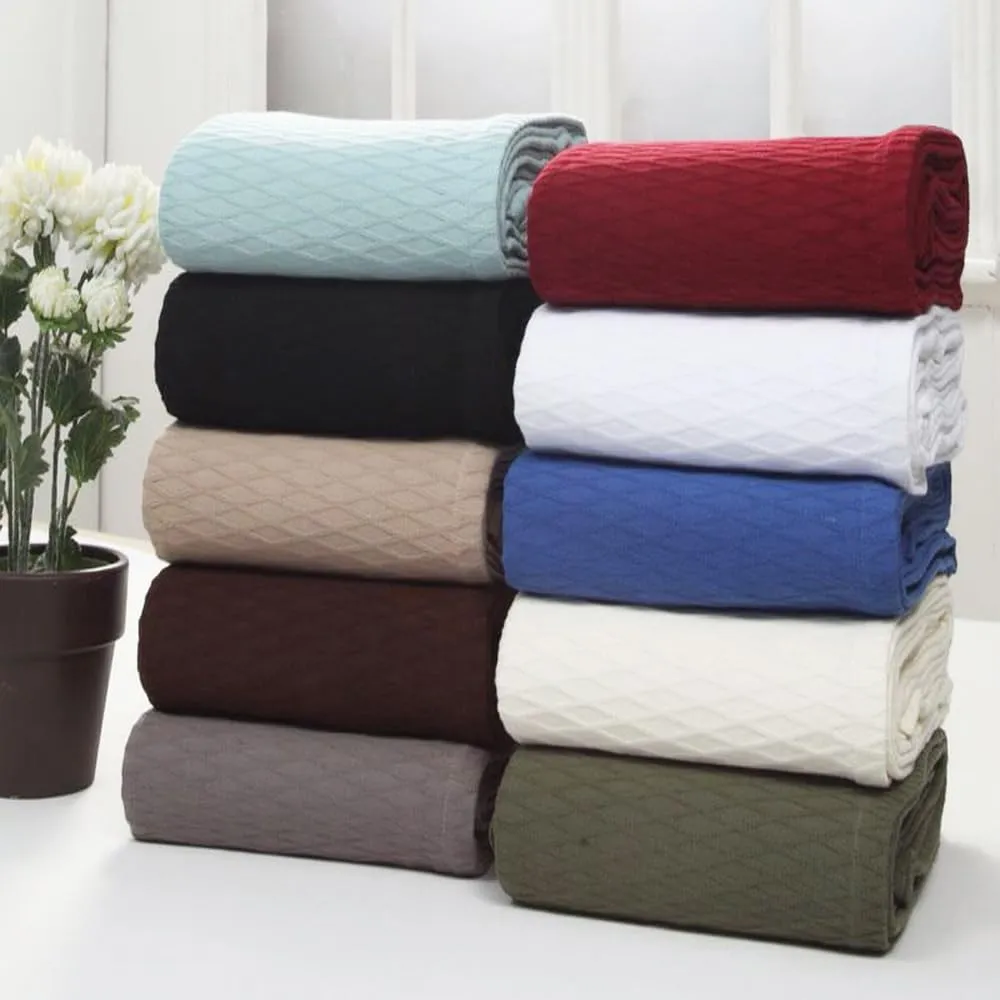Superior 100% Cotton Diamond Weave Blanket, Perfect for Bedroom, Living Room, Couch, Picnics, Travel, Beach, or Camping, Comfy Blanket, Bedroom Decor, Essentials, Cover for Bed, Full/Queen, Black