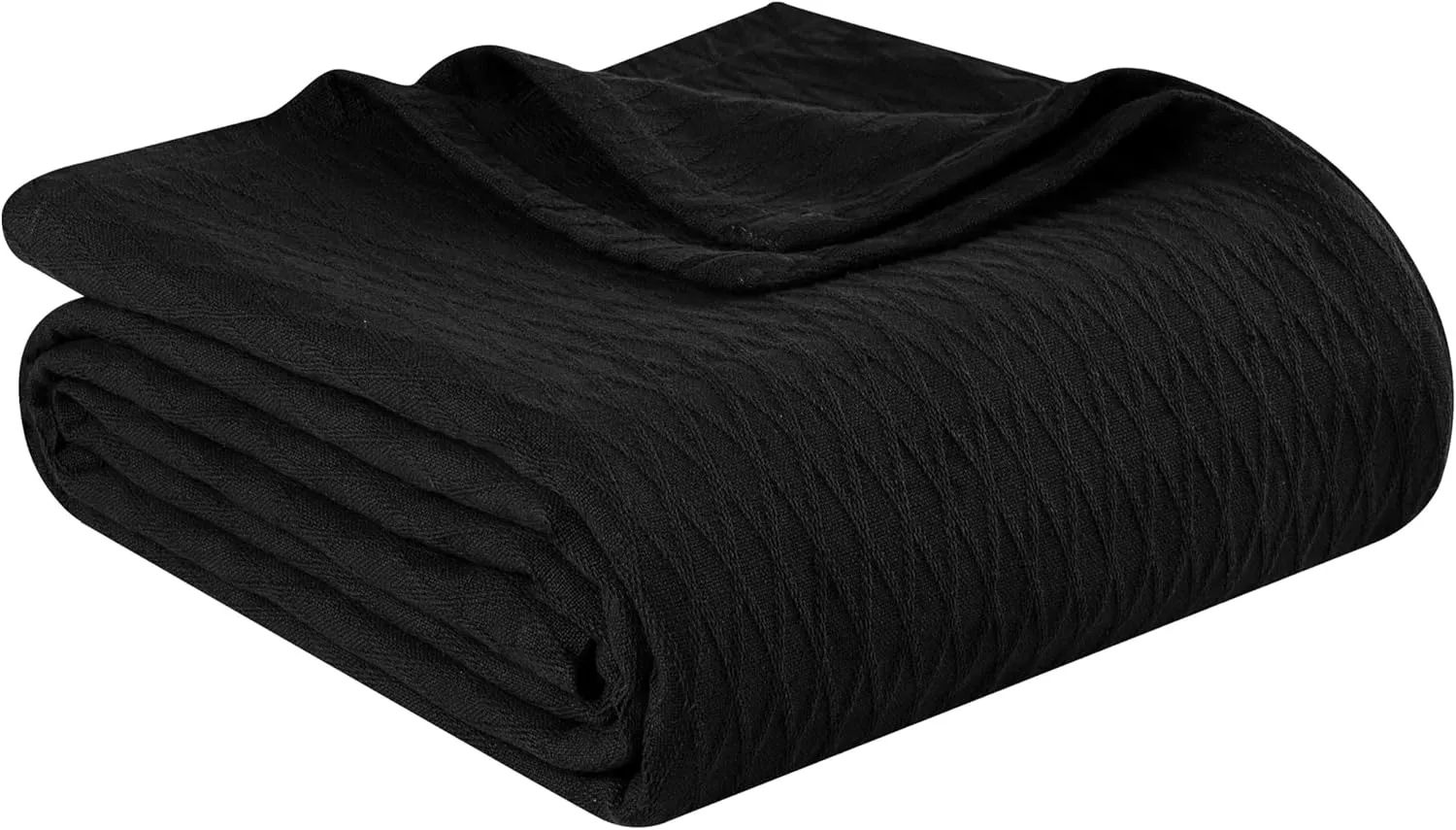 Superior 100% Cotton Diamond Weave Blanket, Perfect for Bedroom, Living Room, Couch, Picnics, Travel, Beach, or Camping, Comfy Blanket, Bedroom Decor, Essentials, Cover for Bed, Full/Queen, Black