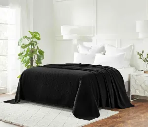 Superior 100% Cotton Diamond Weave Blanket, Perfect for Bedroom, Living Room, Couch, Picnics, Travel, Beach, or Camping, Comfy Blanket, Bedroom Decor, Essentials, Cover for Bed, Full/Queen, Black