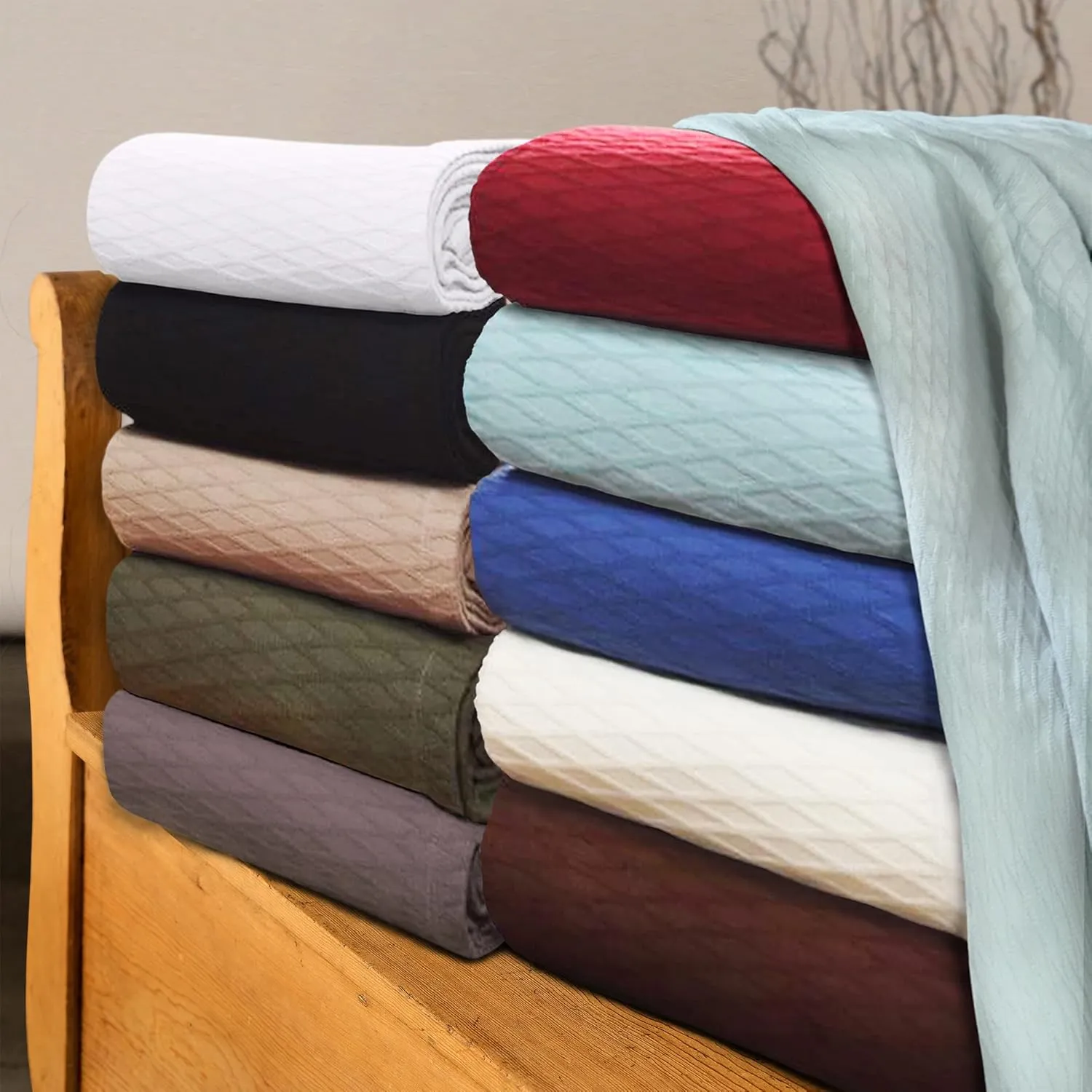 SUPERIOR Diamond Weave All-Season Cotton Blanket, Cover for Home, Couch, Bed, Soft, Warm Blankets, Boho Aesthetic, Comfy, Cozy, and Cute Covers, Decorative Bedding Essentials, Full/Queen, Khaki