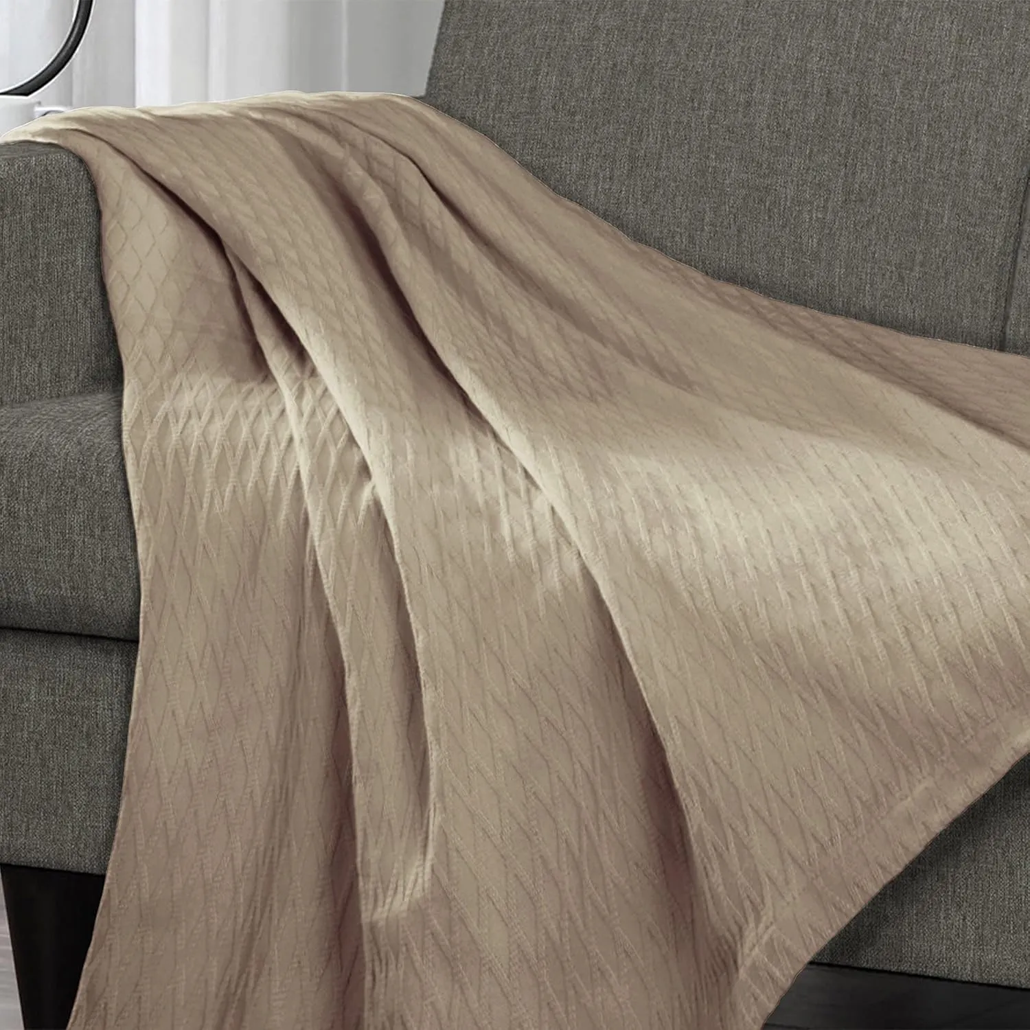 SUPERIOR Diamond Weave All-Season Cotton Blanket, Cover for Home, Couch, Bed, Soft, Warm Blankets, Boho Aesthetic, Comfy, Cozy, and Cute Covers, Decorative Bedding Essentials, Full/Queen, Khaki
