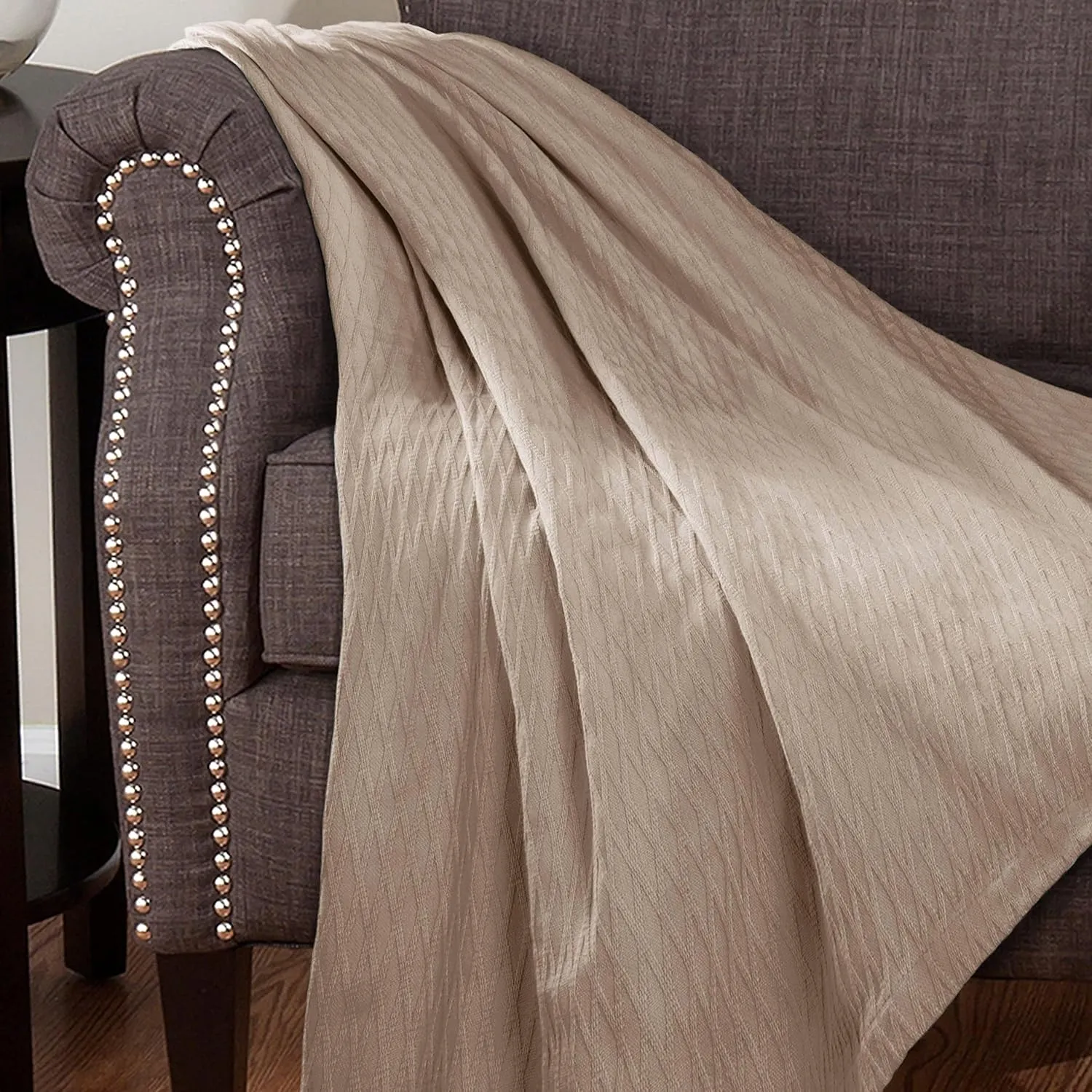 SUPERIOR Diamond Weave All-Season Cotton Blanket, Cover for Home, Couch, Bed, Soft, Warm Blankets, Boho Aesthetic, Comfy, Cozy, and Cute Covers, Decorative Bedding Essentials, Full/Queen, Khaki