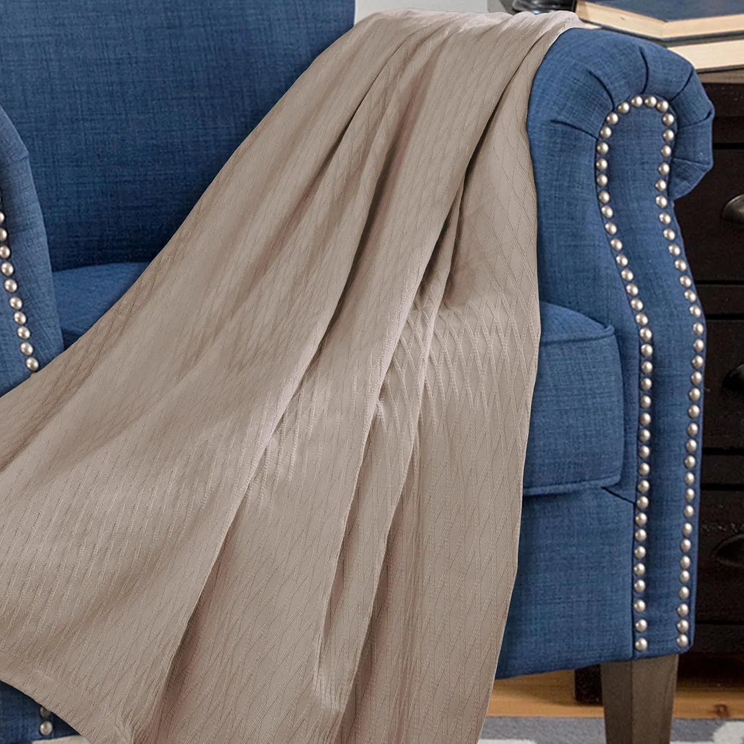 SUPERIOR Diamond Weave All-Season Cotton Blanket, Cover for Home, Couch, Bed, Soft, Warm Blankets, Boho Aesthetic, Comfy, Cozy, and Cute Covers, Decorative Bedding Essentials, Full/Queen, Khaki