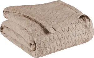 SUPERIOR Diamond Weave All-Season Cotton Blanket, Cover for Home, Couch, Bed, Soft, Warm Blankets, Boho Aesthetic, Comfy, Cozy, and Cute Covers, Decorative Bedding Essentials, Full/Queen, Khaki