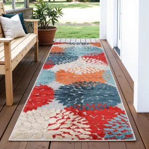 Superior Hydrangea Indoor Outdoor Runner Rug, Perfect for Patio, Poolside, Backyard, Playroom, Kitchen, Bedroom, Dining Room, Entryway, Mudroom, Floral Medallion Floor Cover, 2' 3" x 8', Multicolor