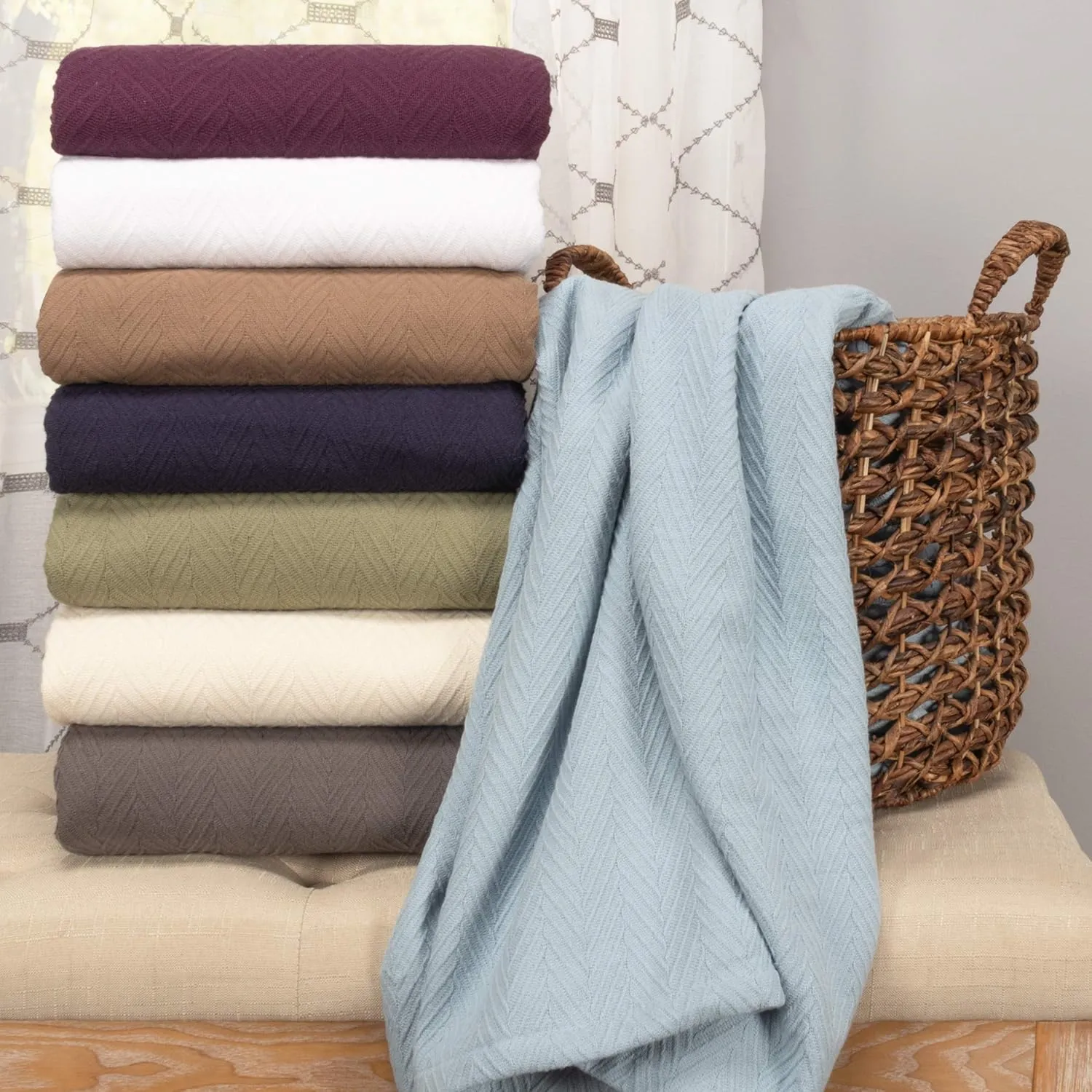 Superior Metro All-Season Cotton Blanket, Woven Blanket for Couch, Bed, Bedding, Farmhouse, Home Essentials, Cute and Cozy Bohemian Blankets, Herringbone Weave, King, Charcoal