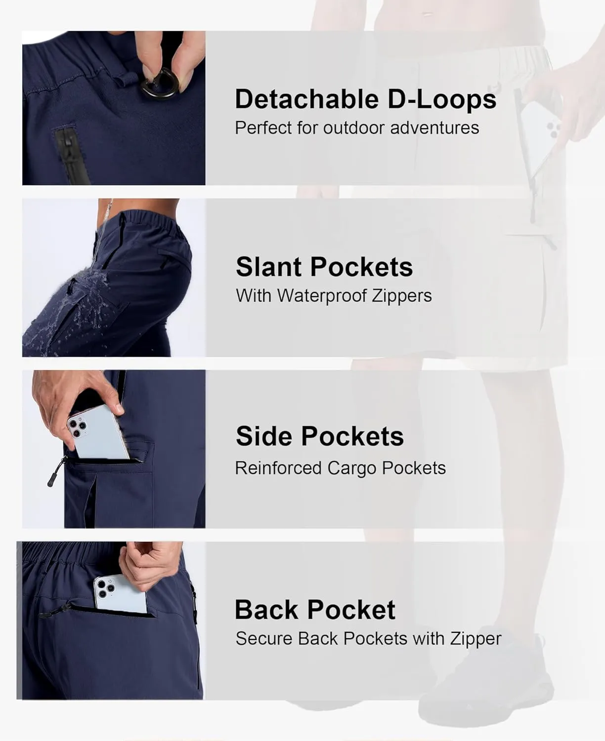 Susclude Hiking Cargo Shorts for Men Quick Dry Stretch Mens Hybrid Shorts with 5 Zipper Pockets for Golf Running