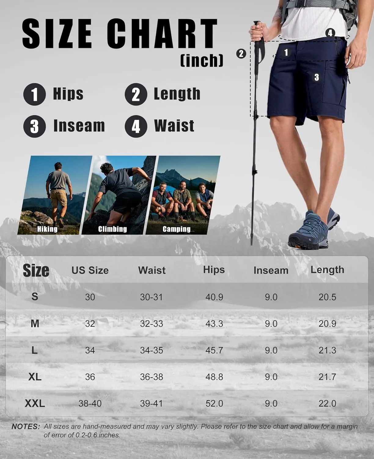 Susclude Hiking Cargo Shorts for Men Quick Dry Stretch Mens Hybrid Shorts with 5 Zipper Pockets for Golf Running