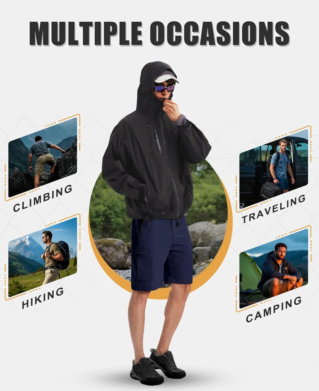Susclude Hiking Cargo Shorts for Men Quick Dry Stretch Mens Hybrid Shorts with 5 Zipper Pockets for Golf Running