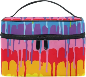 susiyo Rainbow Paint Drips Large Cosmetic Bag Travel Makeup Bag Toiletry Bag Zipper Pouch Storage Organizer Case for Women Girls