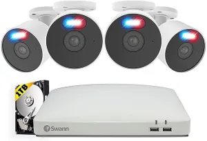 Swann Home DVR Security System 1TB, 8 Channel 4 Camera, 1080P HD Video, Indoor Outdoor Surveillance CCTV, Color Night Vision, Heat Motion Detection