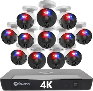 SWANN Pro 4K Ultra HD 16 Channel Security Camera System, 2TB NVR, 12 PoE IP 4K Cameras Outdoor, 8MP Wired Surveillance CCTV, Heat Motion Vehicle Detection, LED Lights, 24/7 Recording Camera, 1689812