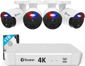 Swann Pro 4K Ultra HD, 8 Channel Security System, 1TB NVR, 4 Bullet PoE IP Cameras Outdoor, Wired Surveillance CCTV, Heat Motion Vehicle Detection, LED Light, 24/7 Recording Security Camera, 88980W4