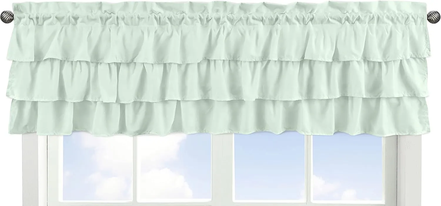 Sweet Jojo Designs Mint Green Window Treatment Valance - Solid Color Shabby Chic for Boho Watercolor Butterfly Floral Collection Tiered Ruffles Ruffled