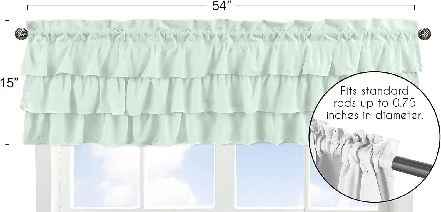 Sweet Jojo Designs Mint Green Window Treatment Valance - Solid Color Shabby Chic for Boho Watercolor Butterfly Floral Collection Tiered Ruffles Ruffled