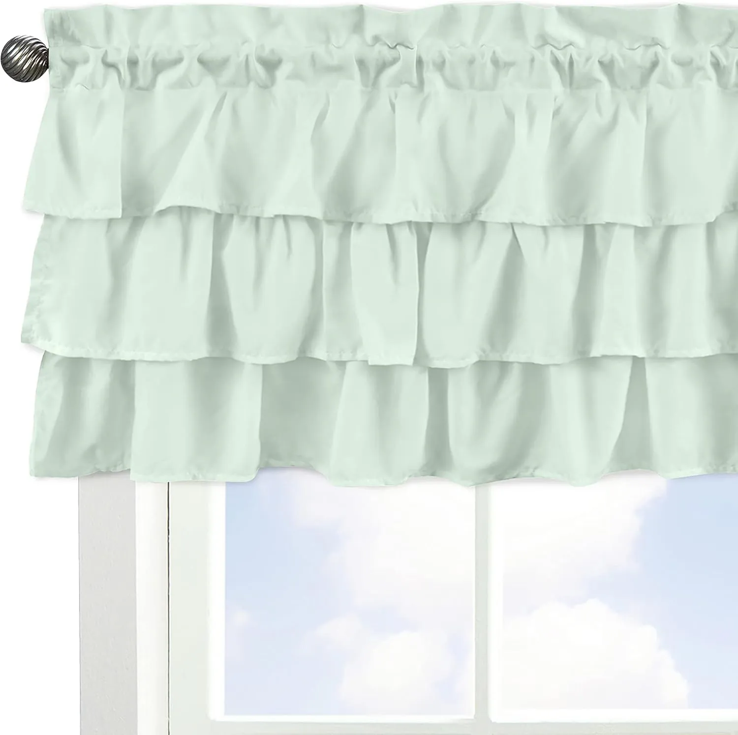 Sweet Jojo Designs Mint Green Window Treatment Valance - Solid Color Shabby Chic for Boho Watercolor Butterfly Floral Collection Tiered Ruffles Ruffled