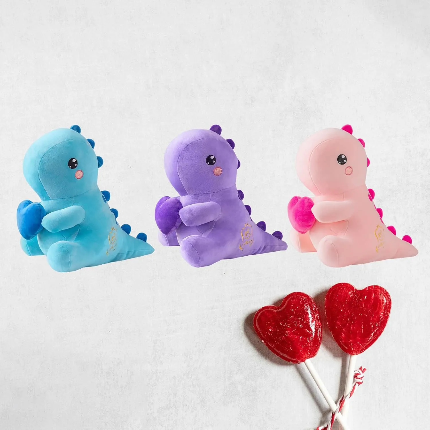 Sweet Romantic Dinosaur Stuffed Animal，Loving Soft Dino Plush Toys with Holding Heart for Valentine Day, Anniversary Birthday Gift for Her Girls Boys Girlfriend(Blue Loving Dinosaur 20 inch)