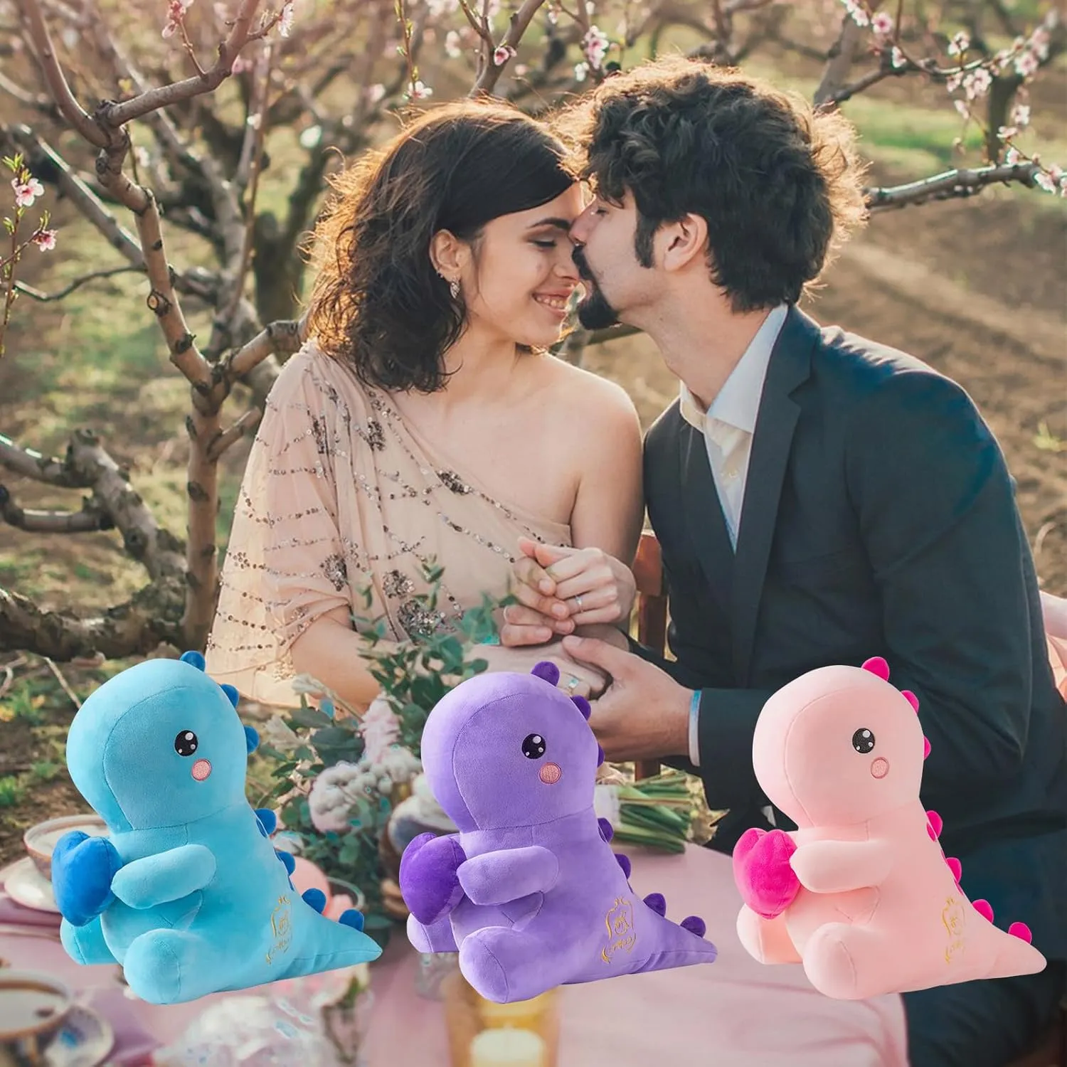 Sweet Romantic Dinosaur Stuffed Animal，Loving Soft Dino Plush Toys with Holding Heart for Valentine Day, Anniversary Birthday Gift for Her Girls Boys Girlfriend(Blue Loving Dinosaur 20 inch)