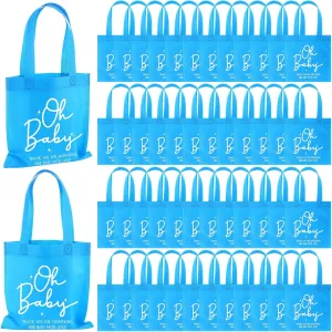 Sweetude 50 Pcs Baby Shower Non Woven Gift Bags Bulk Oh Baby Treat Tote Bags with Handles for Girl Boy Gender Reveal Party(Blue)