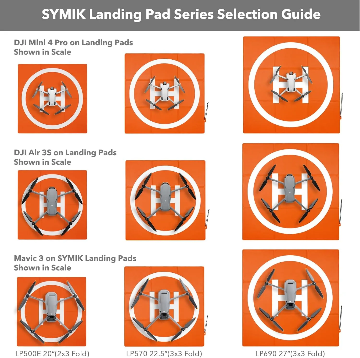 SYMIK LP500 Drone Landing Pad 20 inch (50cm) Double-Sided Waterproof (2x3 fold) Fast-Fold Helipad Weighted Drone Launch Pad for DJI Flip / Neo / Mini 4k / Mini 4 Pro / Mini 3 / Air 3S / Avata 2 / Mavic 3 Pro