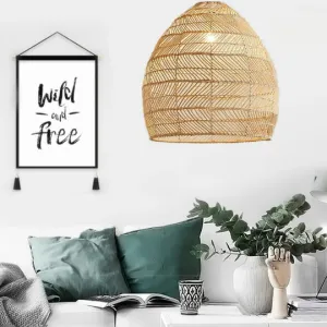 Taavita Large Vintage Rattan Pendant Lamp Shade - Woven Rattan Hanging Lamp - Rattan Lampshade