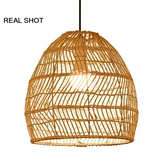 Taavita Large Vintage Rattan Pendant Lamp Shade - Woven Rattan Hanging Lamp - Rattan Lampshade