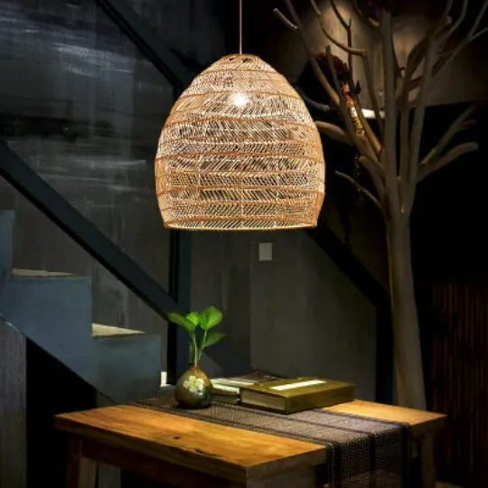 Taavita Large Vintage Rattan Pendant Lamp Shade - Woven Rattan Hanging Lamp - Rattan Lampshade