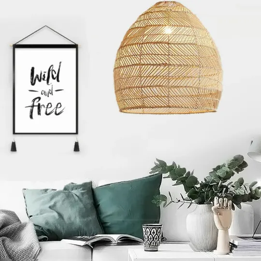 Taavita Large Vintage Rattan Pendant Lamp Shade - Woven Rattan Hanging Lamp - Rattan Lampshade