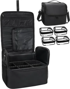 TANTO Makeup Train Case, Large Makeup Bag, Travel Makeup Organizer, Professional Cosmetic Case, Black Leather PU, Adjustable Dividers, Dustproof Design, Waterproof Material, 11.8x9.8x7.8 inches