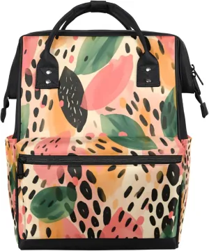 Tavisto Colorful Leaf Spots Double Shoulder Mommy Bag for Women, Polyester Large Capacity Diaper Backpack with Multi Pockets, Waterproof Adjustable Straps Diaper Bag for Moms Dads, 11''×7''×15.7''