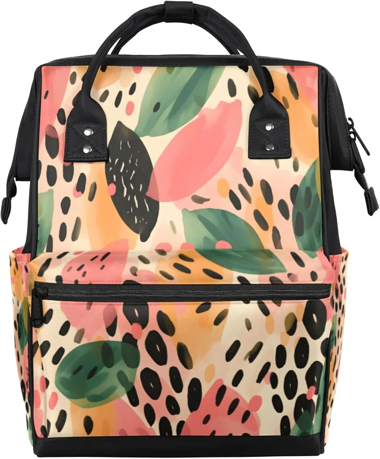 Tavisto Colorful Leaf Spots Double Shoulder Mommy Bag for Women, Polyester Large Capacity Diaper Backpack with Multi Pockets, Waterproof Adjustable Straps Diaper Bag for Moms Dads, 11''×7''×15.7''
