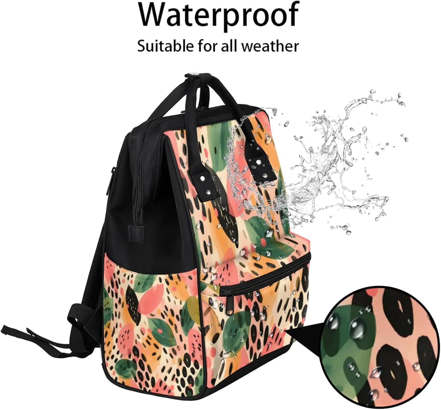 Tavisto Colorful Leaf Spots Double Shoulder Mommy Bag for Women, Polyester Large Capacity Diaper Backpack with Multi Pockets, Waterproof Adjustable Straps Diaper Bag for Moms Dads, 11''×7''×15.7''