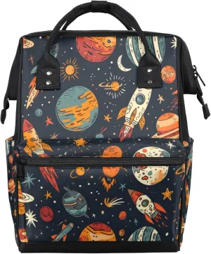 Tavisto Dreamy Space Voyage Double Shoulder Mommy Bag for Women, Polyester Large Capacity Diaper Backpack with Multi Pockets, Waterproof Adjustable Straps Diaper Bag for Moms Dads, 11''×7''×15.7''
