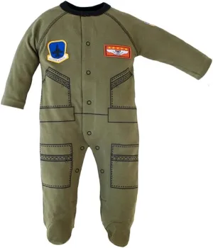 T.C. Unisex Baby Future Pilot Aviator Flight Suit Footed Crawler (12-18 Months) Olive Green