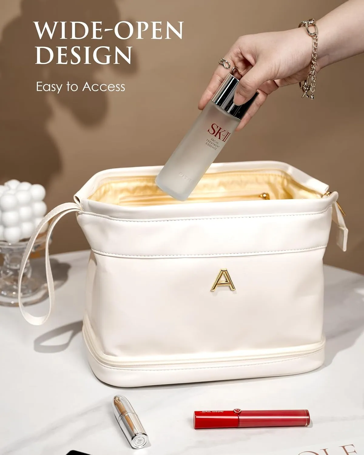 Teacher Appreciation Gifts, Makeup Bag for Women, Personalized Double Layer Cosmetic Bag with Makeup Brush Organizer, Travel Toiletry Bag Gift Gift for Mom, Personalized Graduation Gift