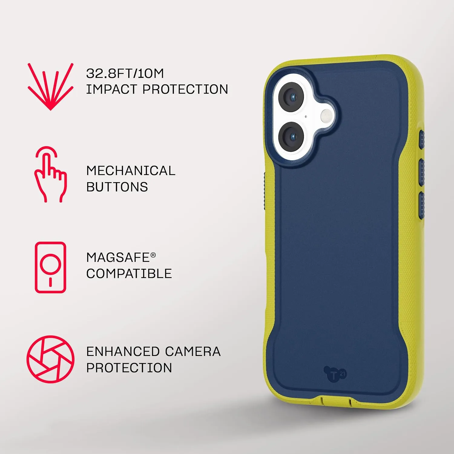 Tech21 EvoPro for iPhone 16 Compatible with MagSafe - Impact Protection Case 21x Military Standard Tested - in Navy/Yellow