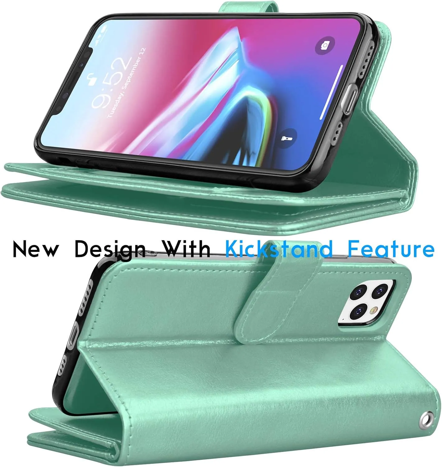 Tekcoo Wallet Case for iPhone 11 / iPhone11 (6.1 inch) 2019 Luxury ID Cash Credit Card Slots Holder Carrying Pouch Folio Flip PU Leather Cover [Detachable Magnetic Hard Case] Lanyard - Turquoise