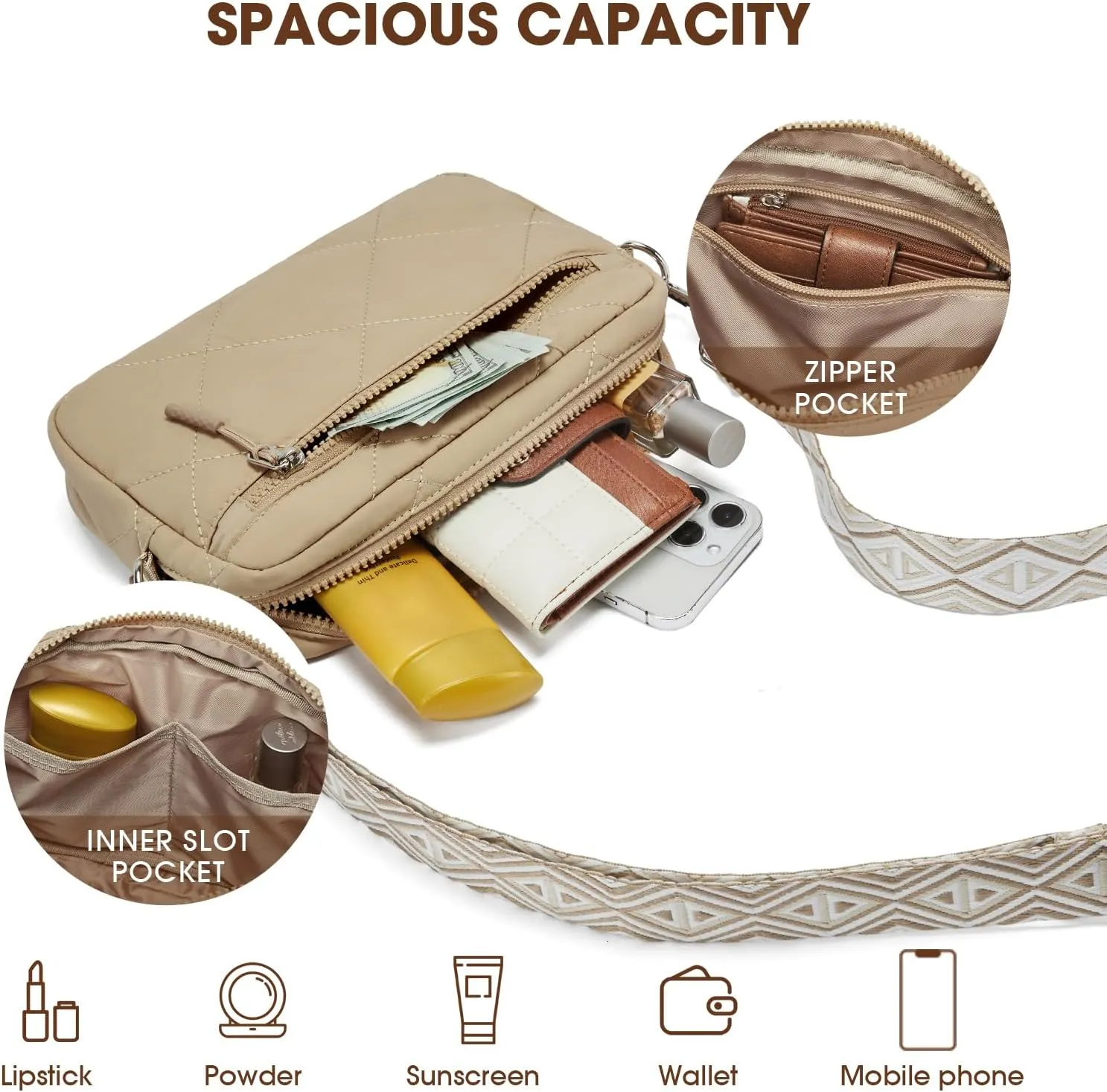Telena Quilted Crossbody Bags for Women Puffer Bag Purse Lightweight Design Shoulder Handbag