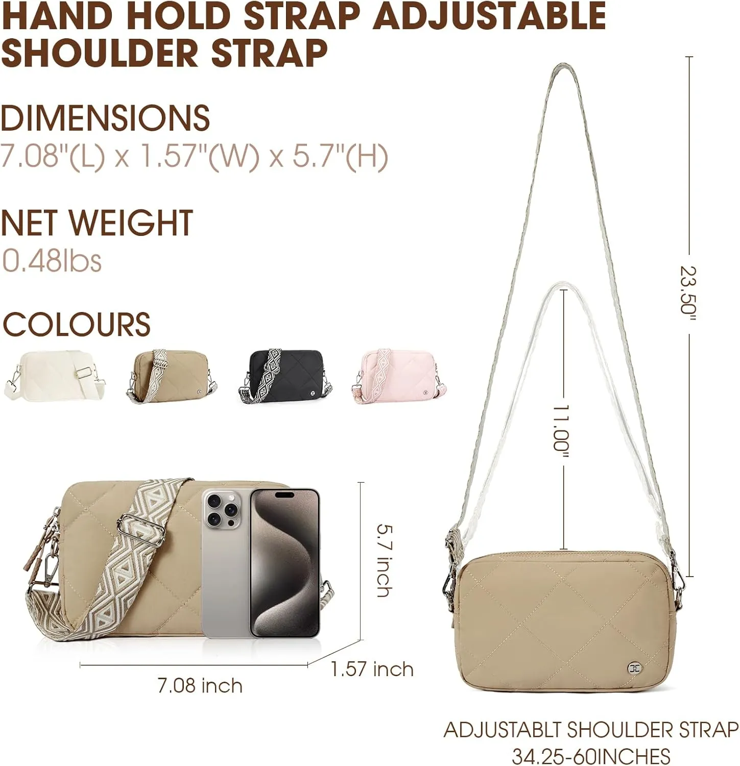 Telena Quilted Crossbody Bags for Women Puffer Bag Purse Lightweight Design Shoulder Handbag
