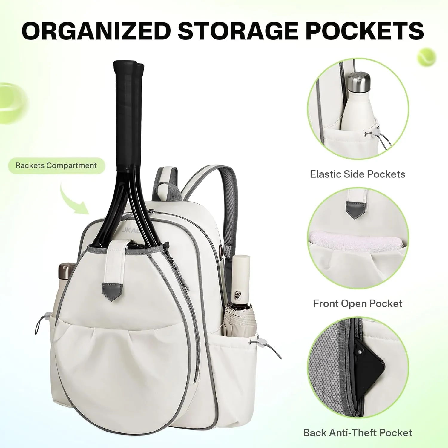 Tennis Bags for Women, Waterproof Tennis Sling Crossbody Backpack Holds 2 Rackets Tennis Racket Bag for Pickleball & Badminton