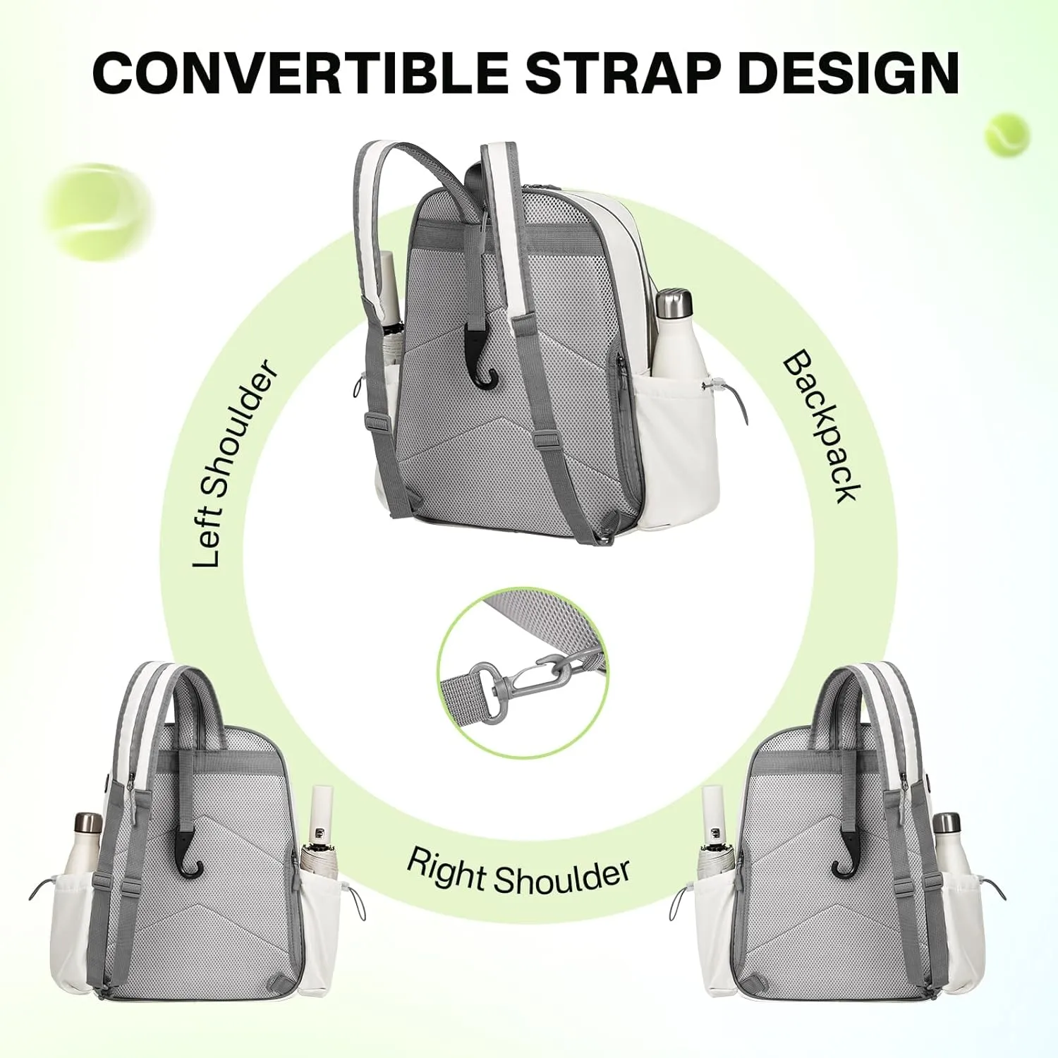Tennis Bags for Women, Waterproof Tennis Sling Crossbody Backpack Holds 2 Rackets Tennis Racket Bag for Pickleball & Badminton