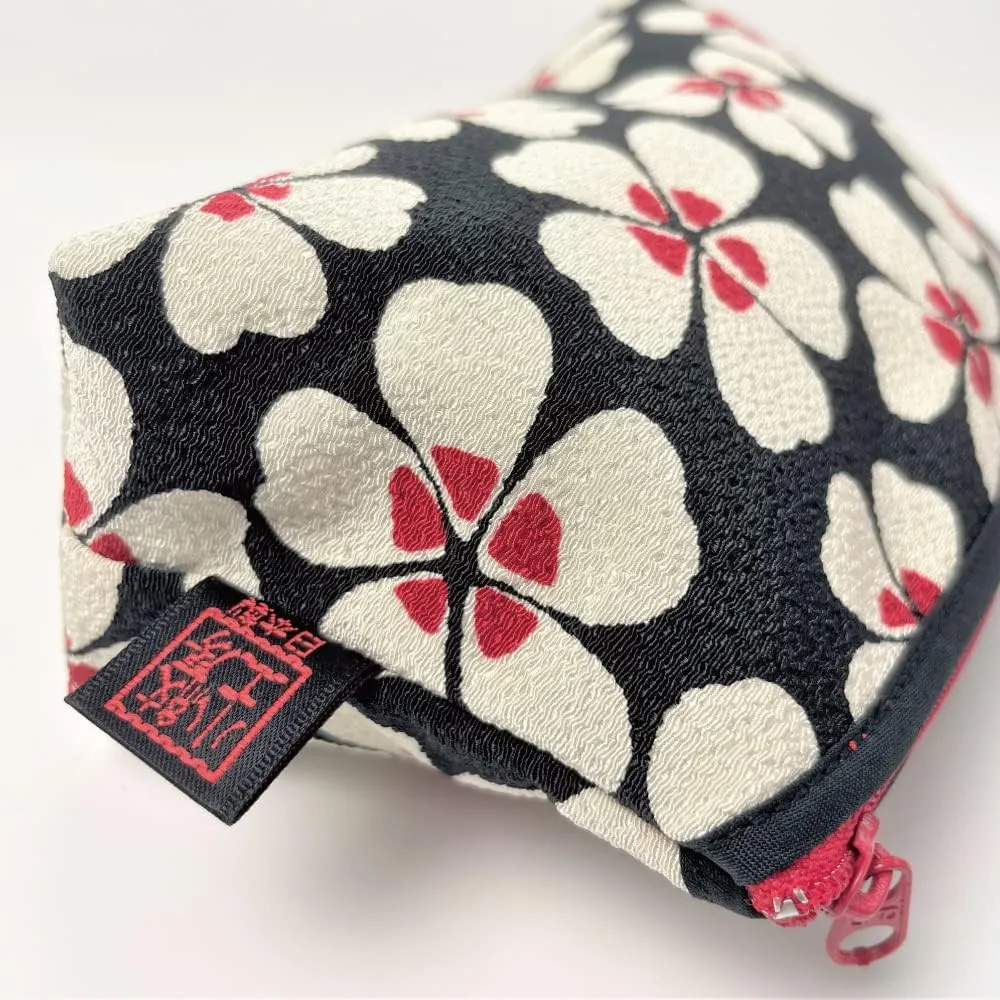 Terra Distribution Small Makeup Bag for Purse [ Made in Japan] Traditional Edo Komon Design Cute Cosmetic Pouch (Cherry Blossom (Black))