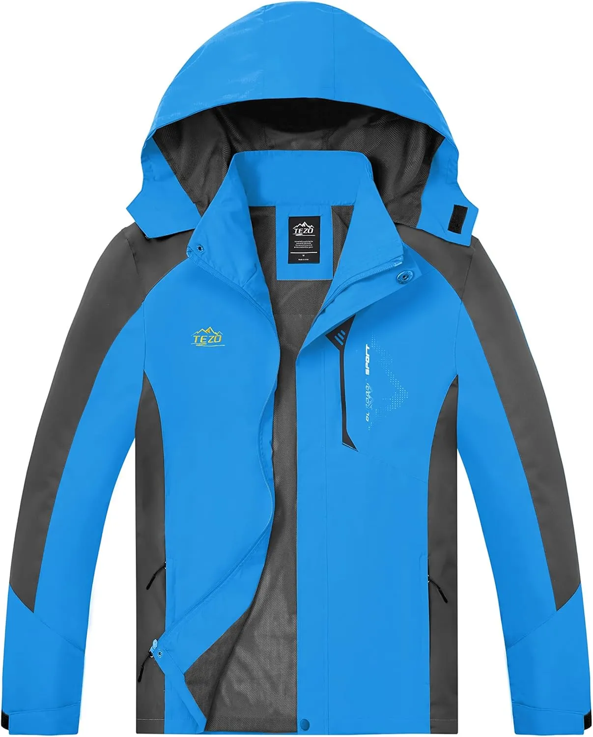 TEZO Mens Rain Jacket Waterproof with Hooded Hiking Coat Lightweight Windbreaker