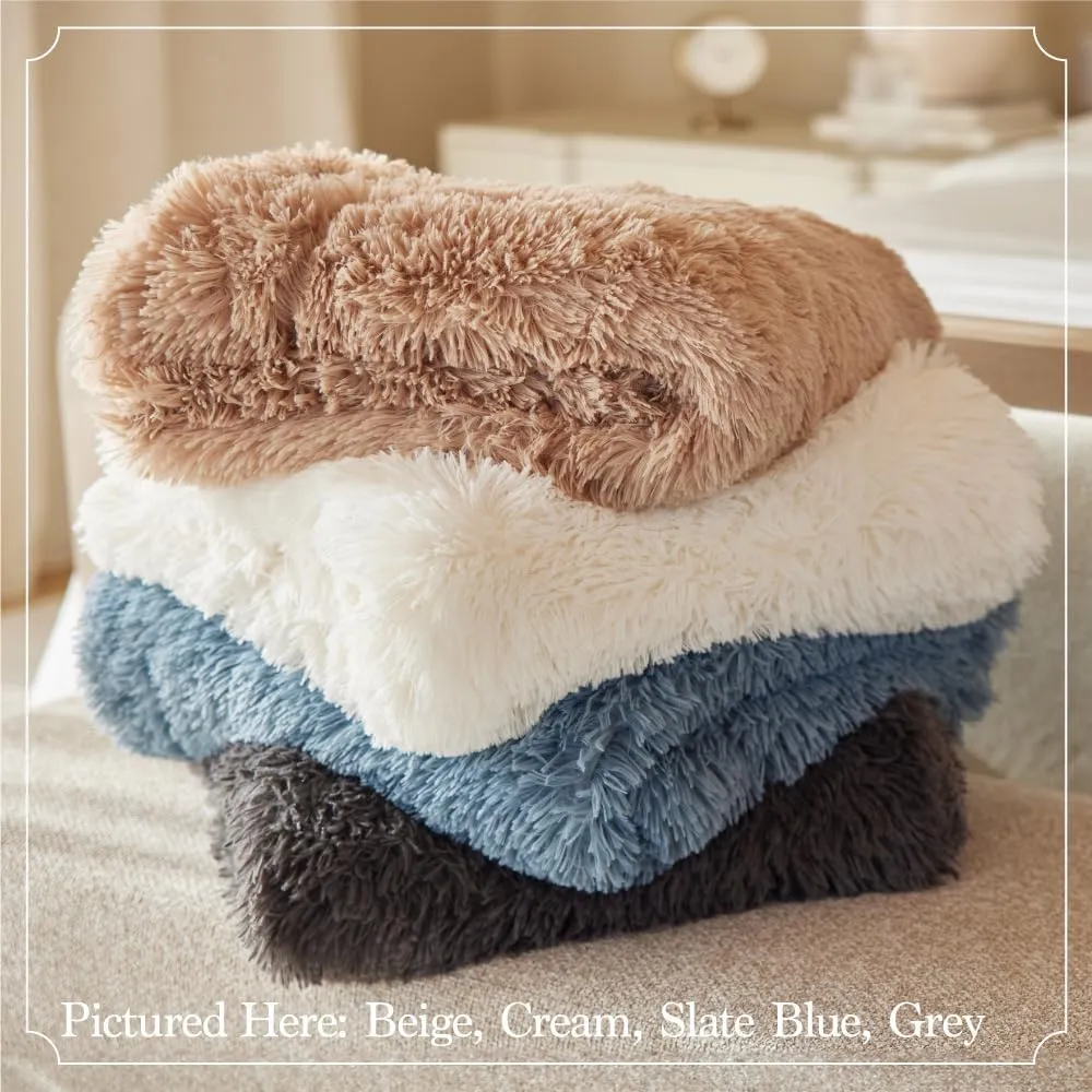 The Connecticut Home Co Throw Blanket Soft Fluffy Room Decor, Cozy Warm Throws for Bed, Couch, Gifts for Women, Bedroom Cute Aesthetic Blankets Shag and Sherpa, 65x50, Black