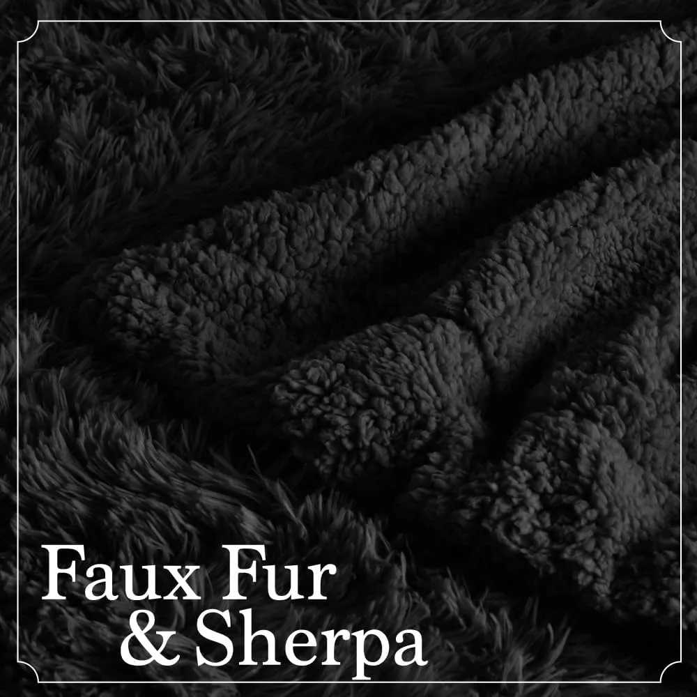 The Connecticut Home Co Throw Blanket Soft Fluffy Room Decor, Cozy Warm Throws for Bed, Couch, Gifts for Women, Bedroom Cute Aesthetic Blankets Shag and Sherpa, 65x50, Black