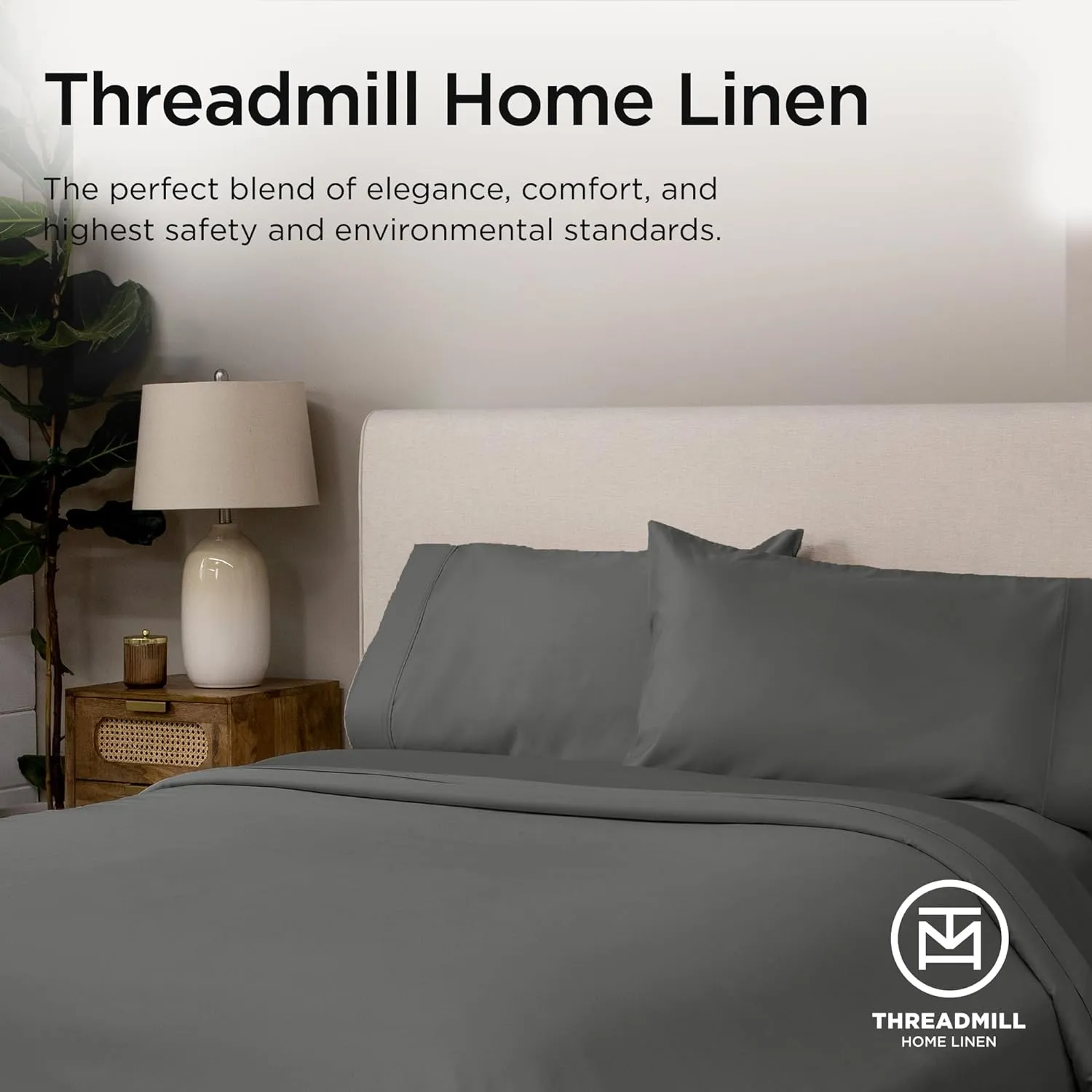 Threadmill Luxury 1200 Thread Count Supima Cotton Sheets, King Size, 4 Pc Dark Grey Set, 5-Star Hotel Quality with Elasticized Deep Pocket King Sheets